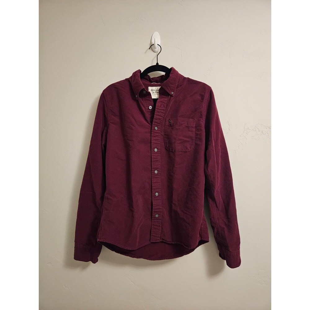 Abercrombie & Fitch Men's Red Button-Down Shirt, Size M Muscle Long Sleeve